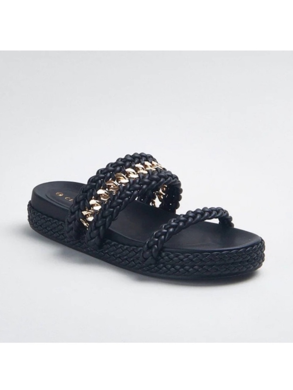 Cecelia New York PENNY Black Chain Slides Sandals